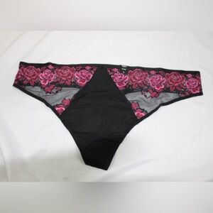 Torrid Black and Pink Floral Lace Thong Panties